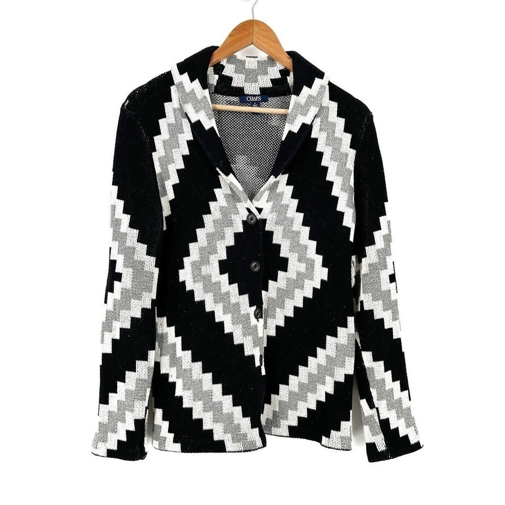 Ralph Lauren Knit Shawl Collar Cardigan Black White Aztec Southwestern Medium